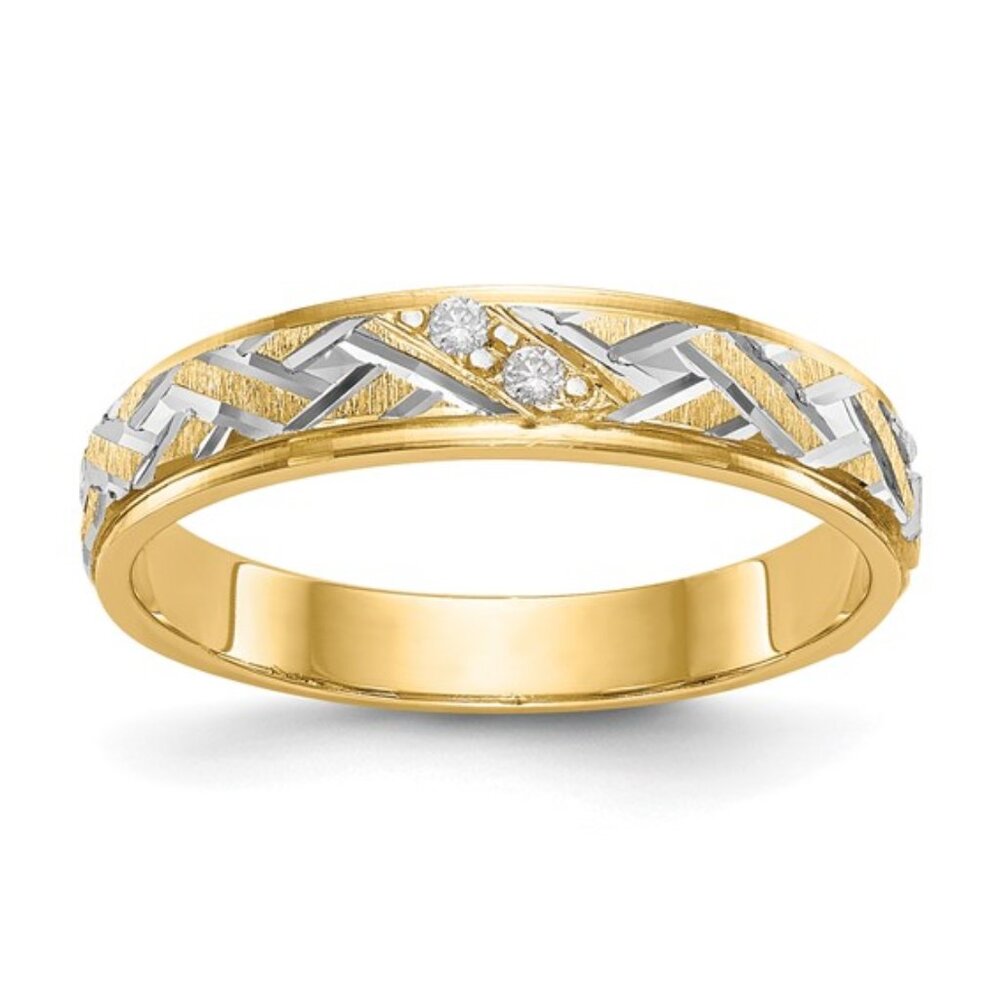 Wedding Band Ring 14K Yellow Gold Diamond AA Trio Ladies Gift Fine Jewelry